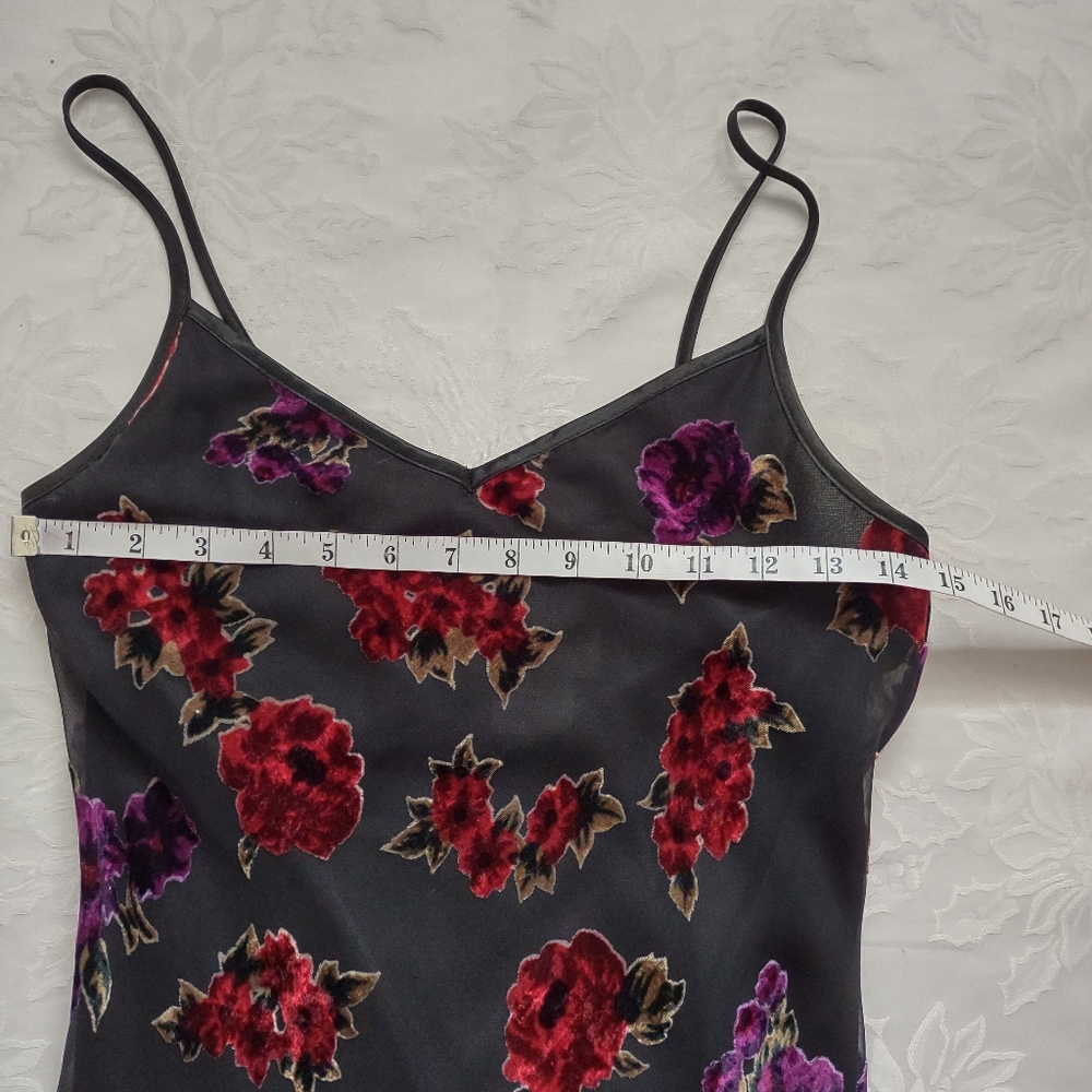 Y2K vintage v-neck vintage slip dress floral velvet burnout gown maxi - Picture 2 of 10